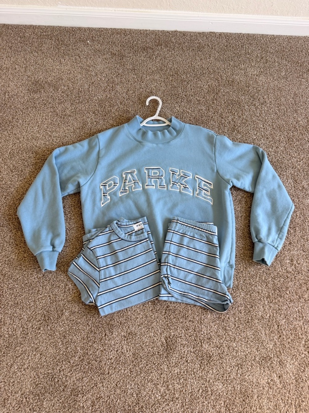 PARKE x Maggie & Emma Mockneck Sweatshirt + Striped Shorts & Tee Set